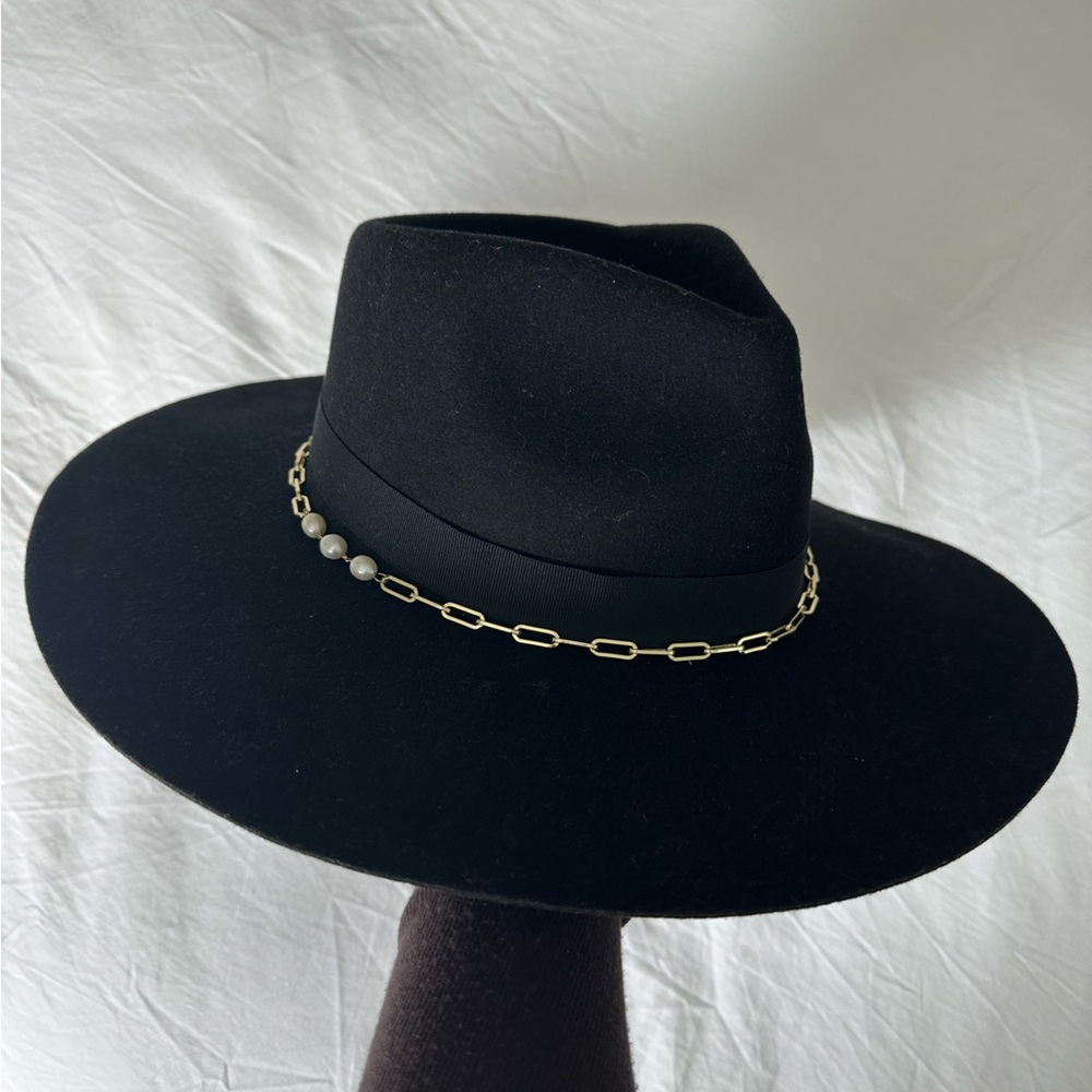 Gigi Pip Raine Wide Brim Fedora with Chains in Black size 57